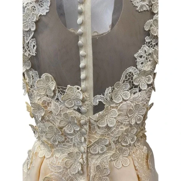 NWT * A-line Organza Mini Dress with Scoop Neck and Flowered Applique - Picture 6 of 9